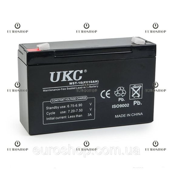 Акумулятор UKC WST-10 6V-10 Ah, акумуляторна батарея олив'яно-кислотна, для безперебійника, акумулятор для ДБЖ