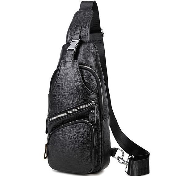 Сумка-слінг чорна чоловіча шкіряна TIDING BAG MK16094