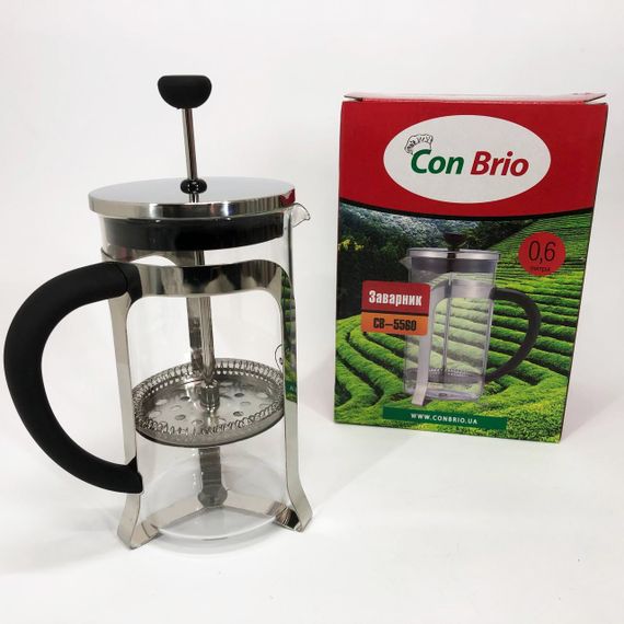 Френч-прес Заварник для чаю та кави Con Brio CB-5560 600 мл, Чайник самовар скляний для заварки | Зображення 3