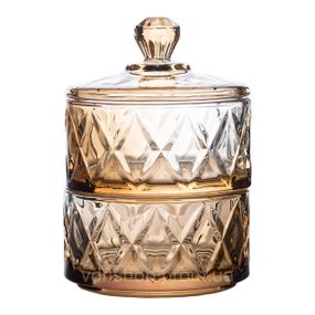 Цукерниця скляна із кришкою дворівнева Ø 10 см ваза конфетница коричнева HP-YH-81