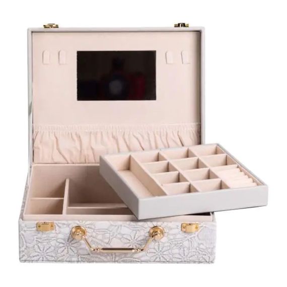 Скринька для прикрас з еко шкіри 2 яруси із дзеркалом органайзер для ювелірних виробів HP-5-15G | Зображення 2