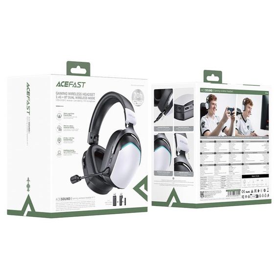 Накладні бездротові навушники Acefast H11 Gaming (Bluetooth+3.5mm+2.4G) White | Зображення 2