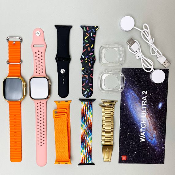 Комплект i50 - Watch Ultra 2 / Smart Watch 9 / 7 ремінців / 2 захисних чохла (Помаранчевий) | Зображення 7