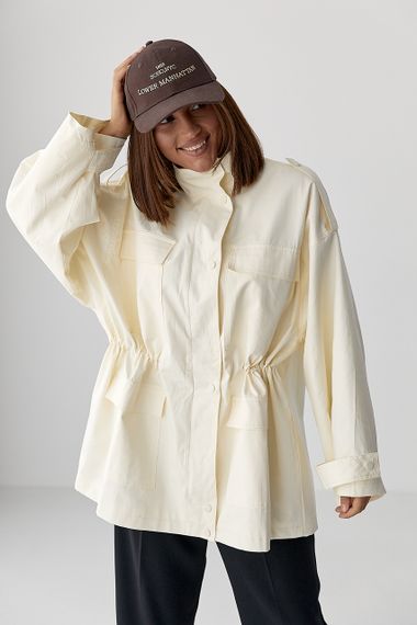 Подовжена жіноча вітрова куртка - кремовий цвет, S (є розміри)