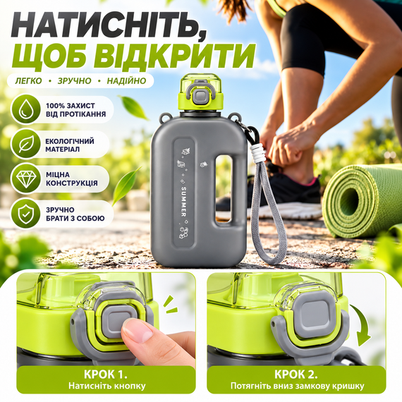Спортивная бутылка для воды SUMMER 750 мл - многоразовая из эко-пластика BPA-free, герметичная крышка, черный градиент | Зображення 4