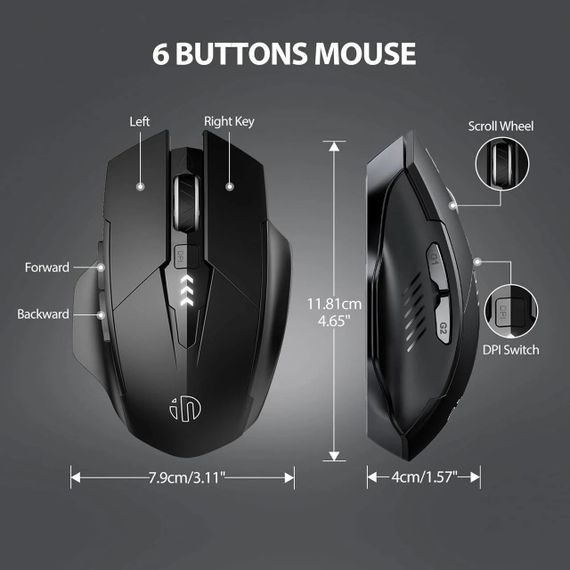 Мышь беспроводная INPHIC F1 с USB 2.4Gz, аккумулятором, 1600 DPI, mate black. С ИНДИКАТОРОМ ЗАРЯДА | Зображення 7