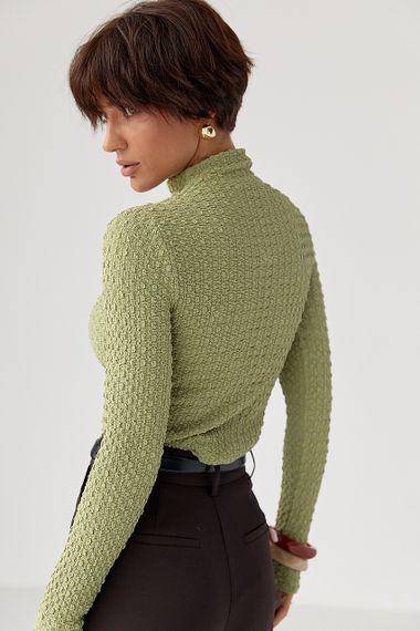 Облягаючий гольф із жатої тканини - салатовий цвет, L (є розміри) | Зображення 1