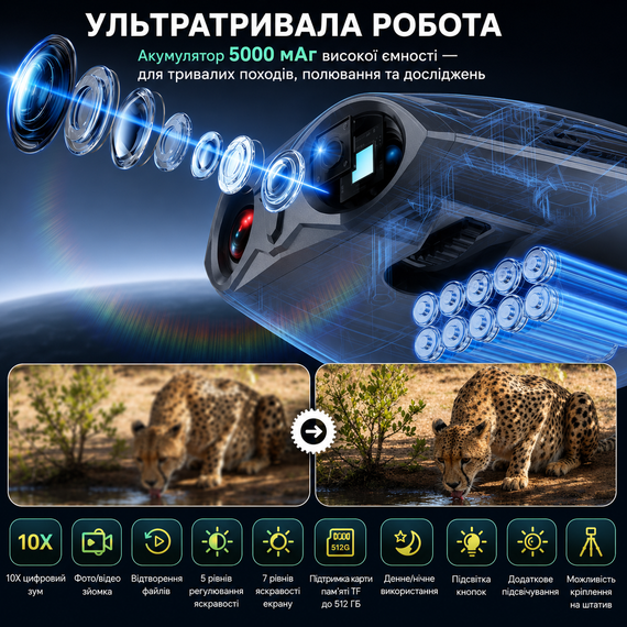 Цифровой бинокуляр ночного видения INSKAM с 4" IPS экраном, ИК-подсветкой и 10х зумом. Цифровой прибор ночного видения | Зображення 7