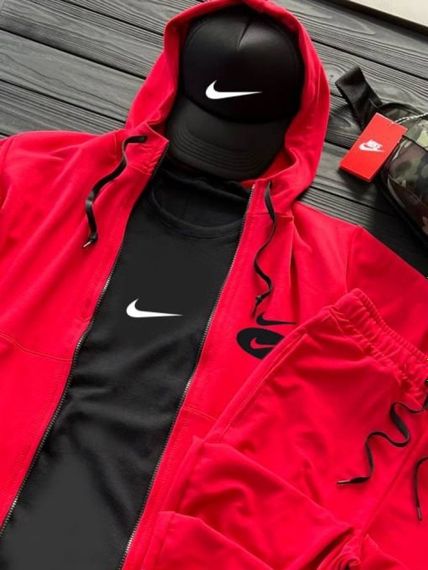 Комплект костюм  Nike + бананка та кепка колір червоний, чорний. | Зображення 2