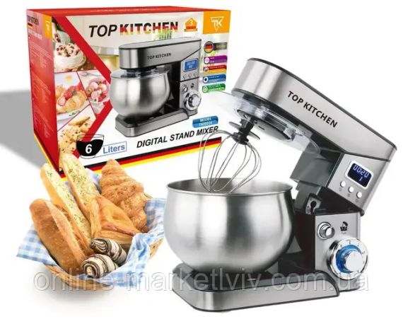 Миксер планетарный с чашей 6л, 4000Вт, Top Kitchen TК00224 / Кухонный тестомес для дома / Кухонная машина | Зображення 3