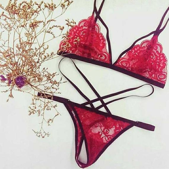 Откровенный кружевной комплект красный - S-M  – Эротическое бельё | Зображення 2