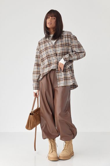 Сорочка в клітинку з подовженою спинкою - коричневий цвет, M (є розміри) | Зображення 2