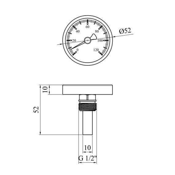 Термометр Karro 1/2" 50 мм 120°С KR-1039 | Зображення 1