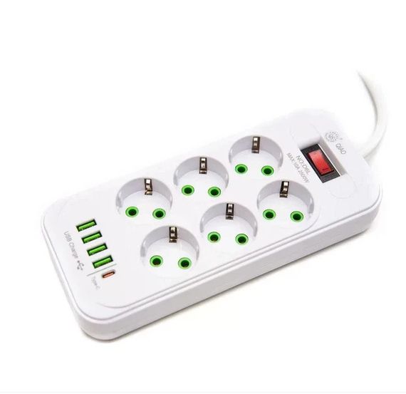 Сетевой удлинитель-фильтр PNS-03/D6 белый 3 м с LED-индикатором, 4 USB и PD Type-C