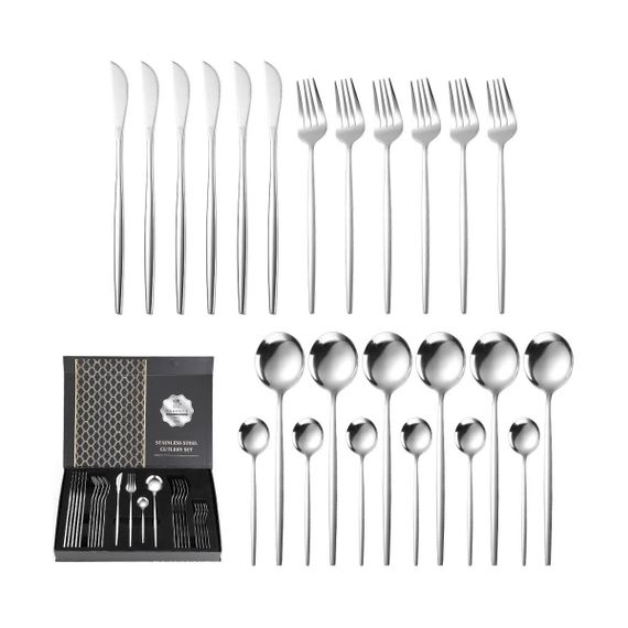 Набір столових приладів Kitchen Ware 24 шт. з нержавіючої сталі на 6 персон Silver | Зображення 1