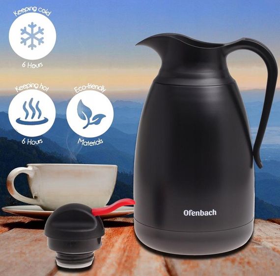Термос-глечик Ofenbach "Конференція" 2000мл, з вакуумною сталевою колбою, чорний/матовий | Зображення 1