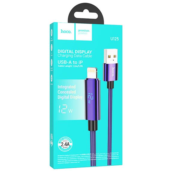 Дата кабель Hoco U125 Benefit 2.4A USB to Lightning with display (1.2m) Purple | Зображення 4