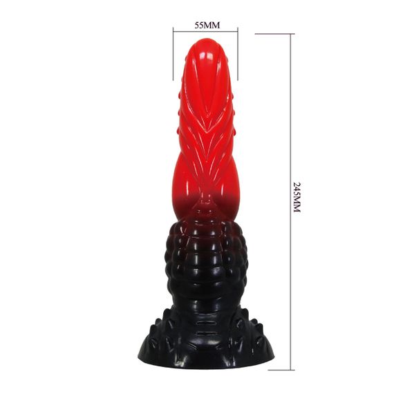Фалоімітатор силіконовий Power Monsters Fire Dragon на присосці, чорно-червоний, 5,5 см × 24,5 см Sex Aura | Зображення 6