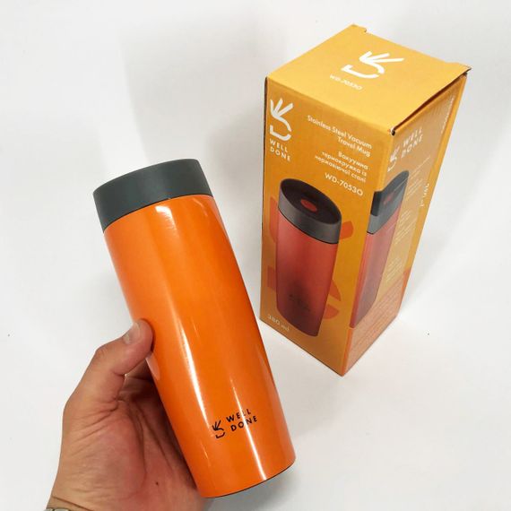 Якісний термос маленький Well Done WD-7053O 380 мл, Термос похідний для напоїв для чаю помповий AE-82 | Зображення 3