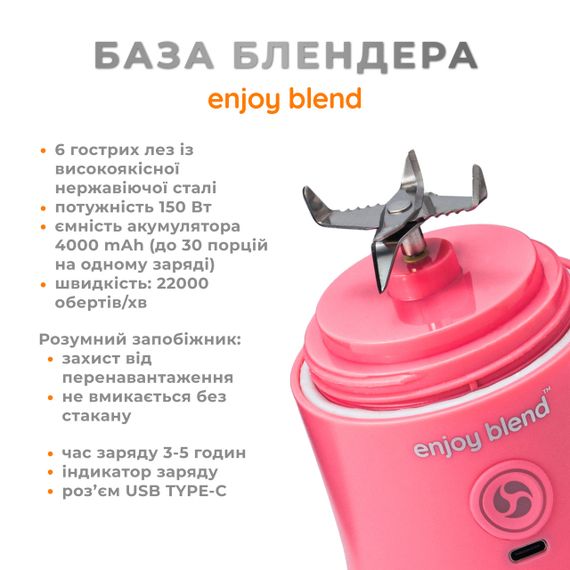 Портативный usb блендер для смузи ENJOY BLEND розовый (кораловый) | Зображення 2