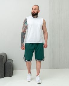 Мужской летний костюм майка и шорты BD0037 цвет белый + зеленый, размер L