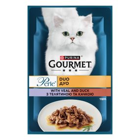 Вологий корм для котів з качкою та телятиною Gourmet Perle Duo, 85 гр