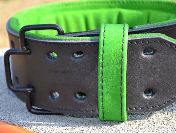 Пояс для важкої атлетики MadMax MFB-302 Quick Release Belt  шкіряний Black/Green XL | Зображення 6