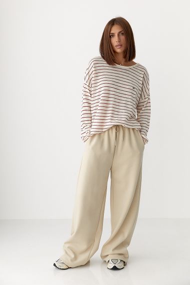 Спортивні штани з плюшевим начісом - бежевий цвет, M (є розміри) | Зображення 2