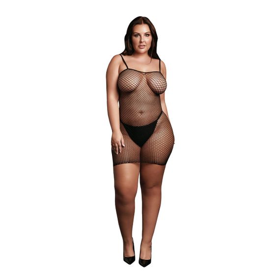 Женское короткое платье с сетчатой структурой и тонкими бретелями Le Désir Short Fishnet Dress, черное Sex Aura