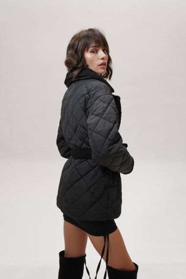 Куртка женская короткая теплая с меховым воротником 70 см M-L | Зображення 2
