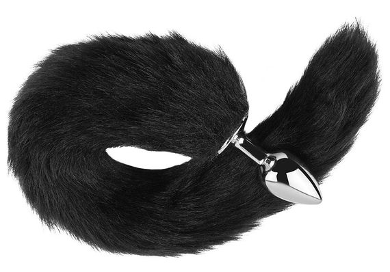 Анальна пробка з хвостом EGZO - Fox Tail Silver Plug Black, size S Sex Aura