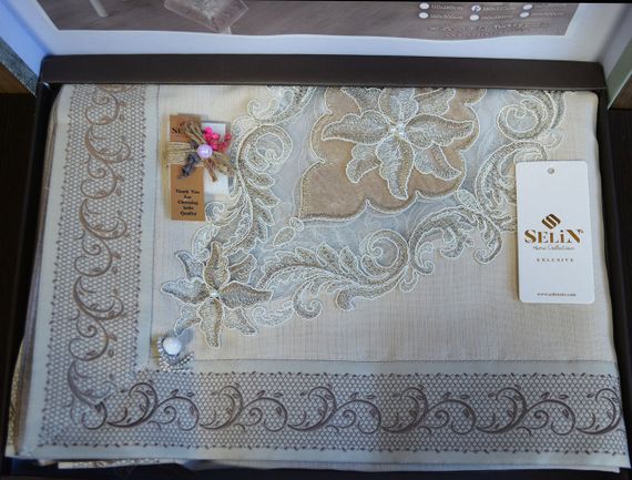 Льняная скатерть Selin Ayca 160×220 см Бежевая | Зображення 2