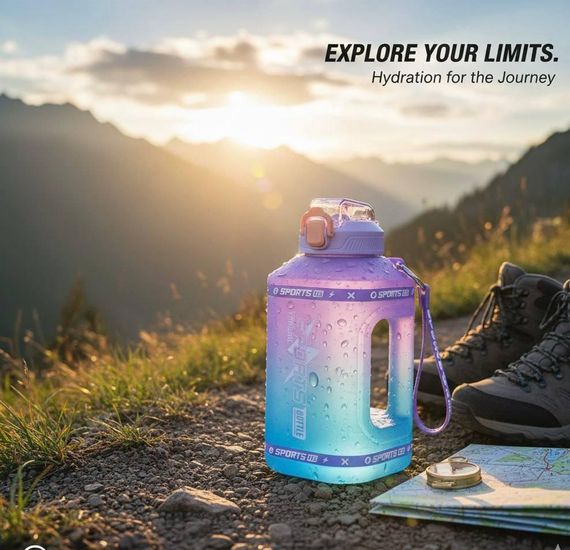 Эко-бутылка для воды SPORTS BOTTLE (1500 мл) - Фиолетово-голубой градиент со встроенной ручкой | Зображення 9