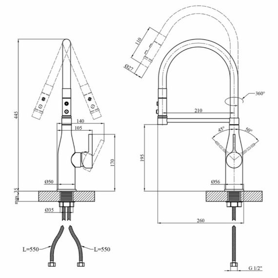 Змішувач для кухні Kroner KRP Ersel - C03111BLK ((CV033804)) | Зображення 1