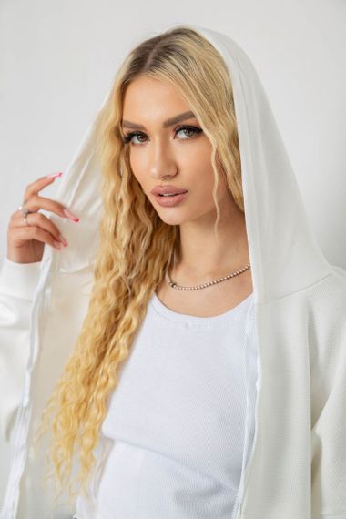 Кофта жіноча на блискавці з капюшоном, колір молочний, 238R104 | Зображення 4