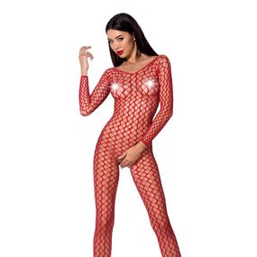 Бодістокінг Passion BS068 red, комбінезон, велика сітка, довгий рукав, S/M/L