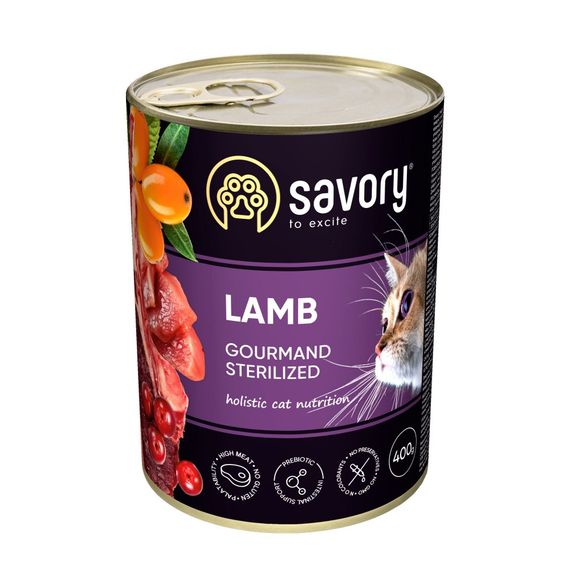 Корм вологий Savory Cat Can Adult Sterilised консерви для стерилізованих котів з ягням 400 г