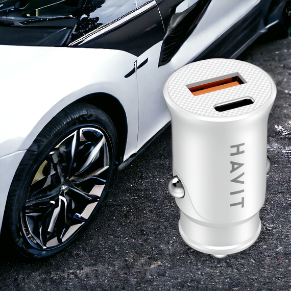 Автомобільний зарядний пристрій HAVIT HV-CC2022 20W USB+USB-C White зі швидкою зарядкою | Зображення 1