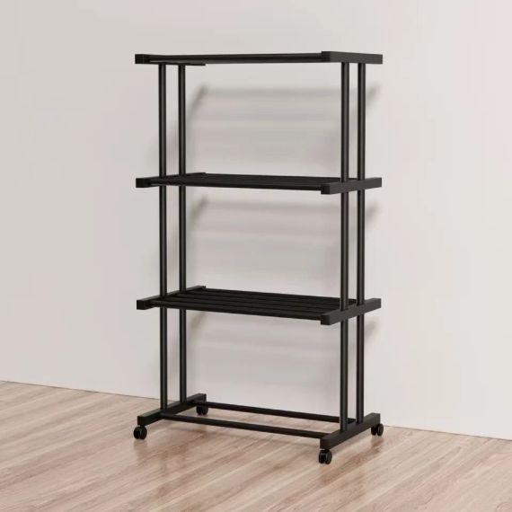 Етажерка металева RIAS Clothes Drying Rack 8041 на колесах, 4 яруси, 155×80×40 см, чорна | Зображення 5
