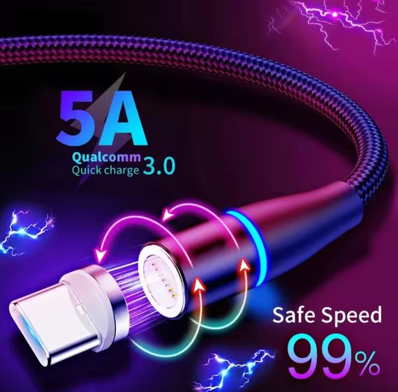 7-пиновый магнитный кабель 2 метра, многофункциональный 5А, 2 в 1, быстрая зарядка | Зображення 1