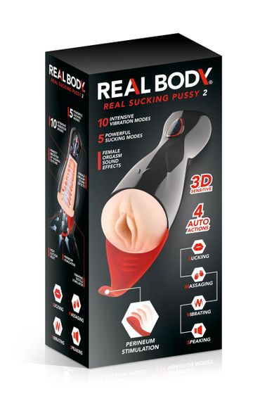 Премиум-вибромастурбатор Real Body - Real Sucking Pussy 2, всасывание, звук, стимуляция промежности | Зображення 5