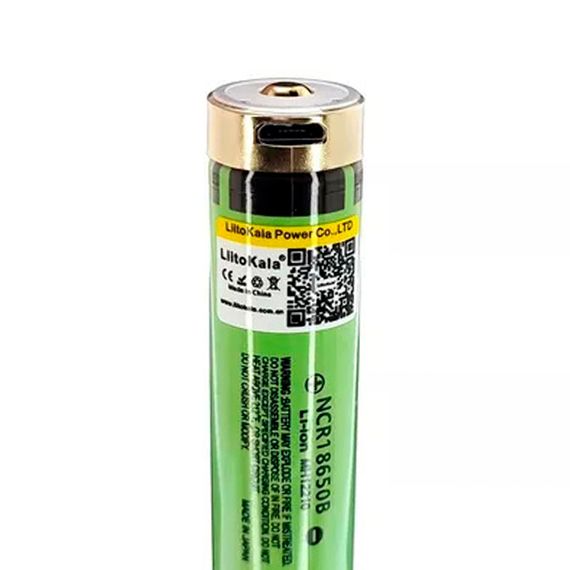 Акумулятор 18650 Li-Ion LiitoKala Lii-34B-USB, 3400mAh, з microUSB портом, 3.7V (2.75-4.2V), Green, PVC BOX