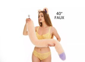 Анальний хутряний хвіст без пробки, Персиковий з фіолетовим кінчиком, OKOVA 100 см. Sex Aura