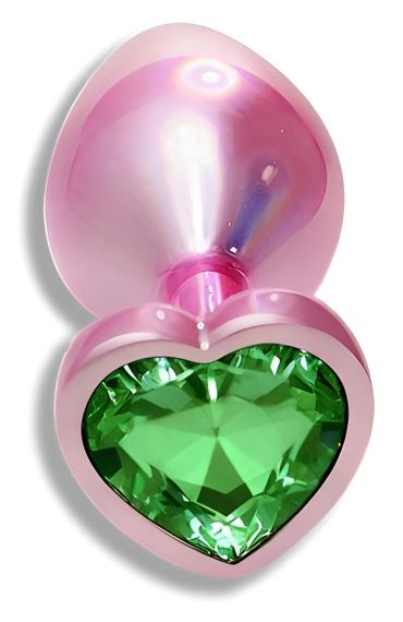 Анальная пробка EGZO Pink Perl Heart Plug Green, зеленый кристалл, сталь, размер S Sex Aura | Зображення 1