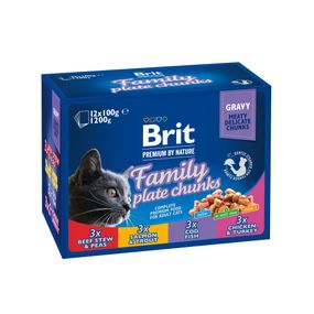 Набор влажных кормов Brit Premium Cat Pouch «Семейная тарелка» для кошек, ассорти из 4 вкусов, 12 шт х 100 г