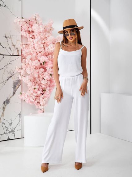Женский летний костюм майка и брюки креп-жатка, UH379 размер 44, цвет белый | Зображення 1
