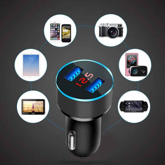 Автомобильный адаптер с индикатором напряжения, 2 USB, CAR USB HC6 / Зарядное устройство в прикуриватель авто | Зображення 3