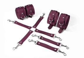 Набір для БДСМ 3 в 1 Feral Feelings BDSM Kit 3 Burgundy, burgundy, наручники, поножі, хрестовина sexstyle