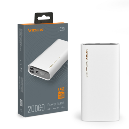 Павербанк 20000 mAh Videx VPB-320-W 22,5W білий