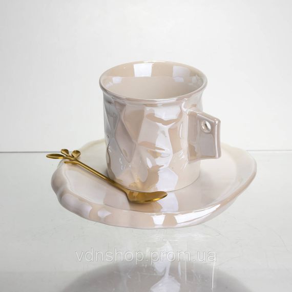 Чашка порцелянова для кави 200 (мл) з блюдцем і ложкою, гарна чашка в подарунок Білий FM-2B | Зображення 2